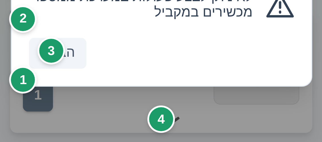 כרטיס סריקה פתוח עם טבלת ההיסטוריה: כפתור הכמות (1), תפריט הפעולות (2), סמל ההערה (3) וחץ ההרחבה (4)